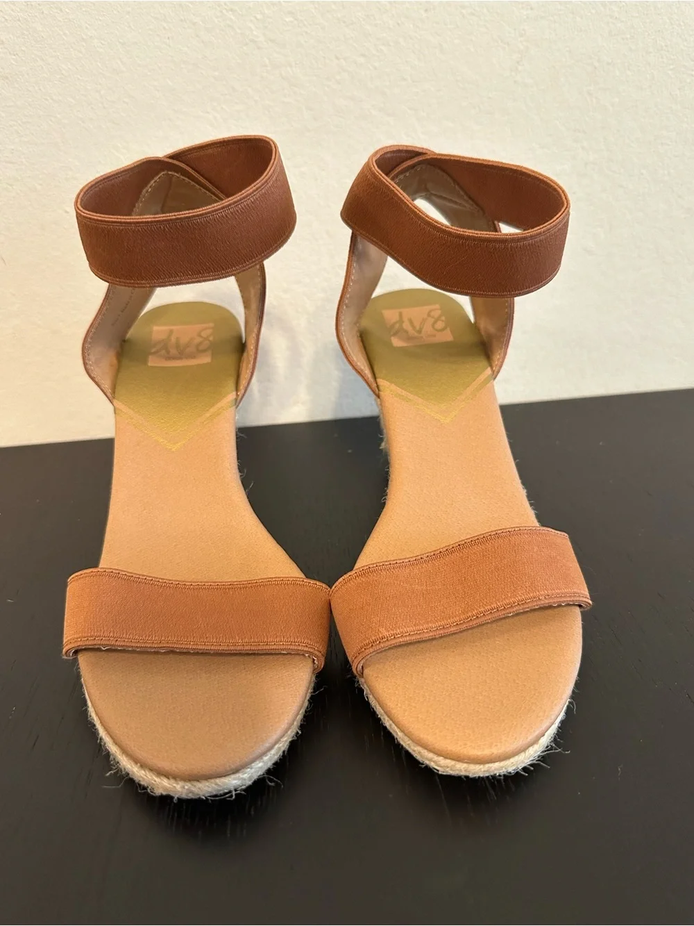 Espadrille Wedge Sandals in Tan with Ankle Strap Size 7